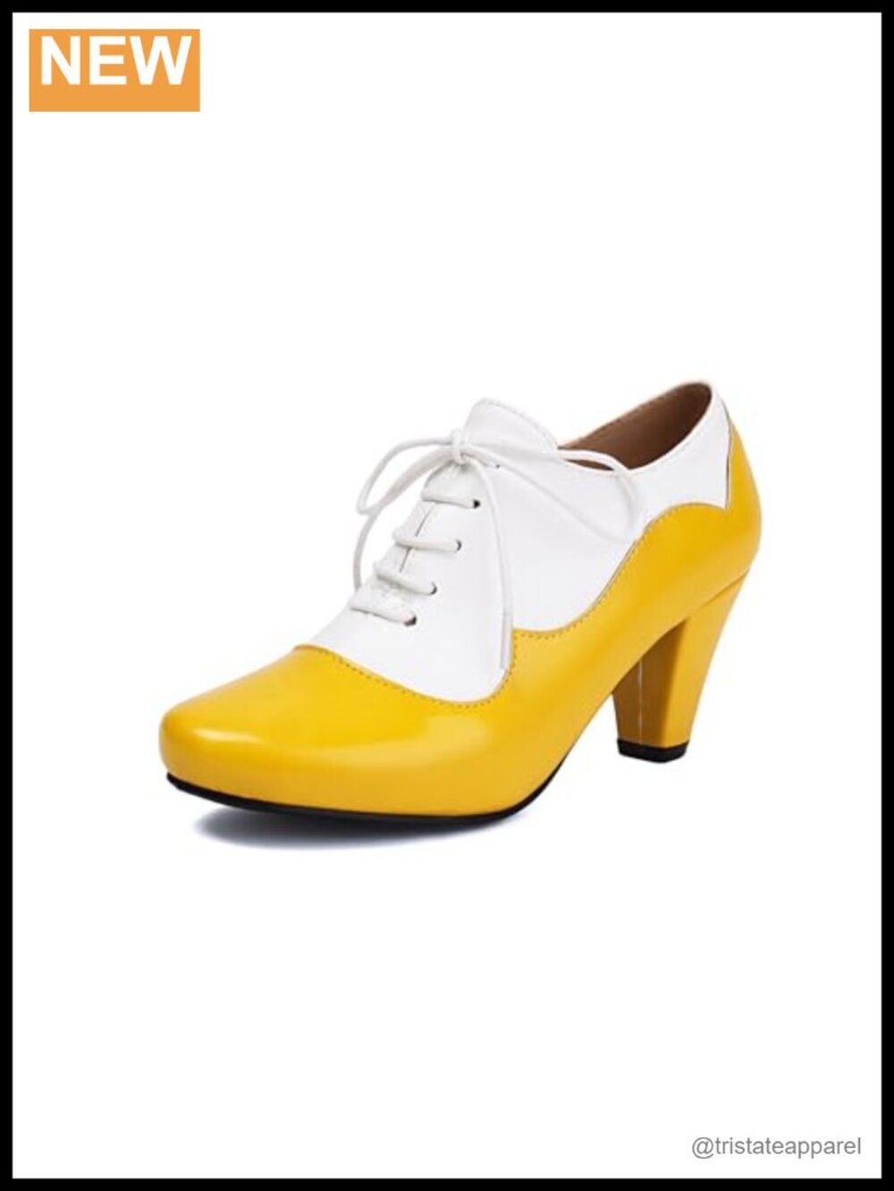 Mary Jane Pump Heels Oxford Classic Retro Lace Up Two Tones Vintage Round